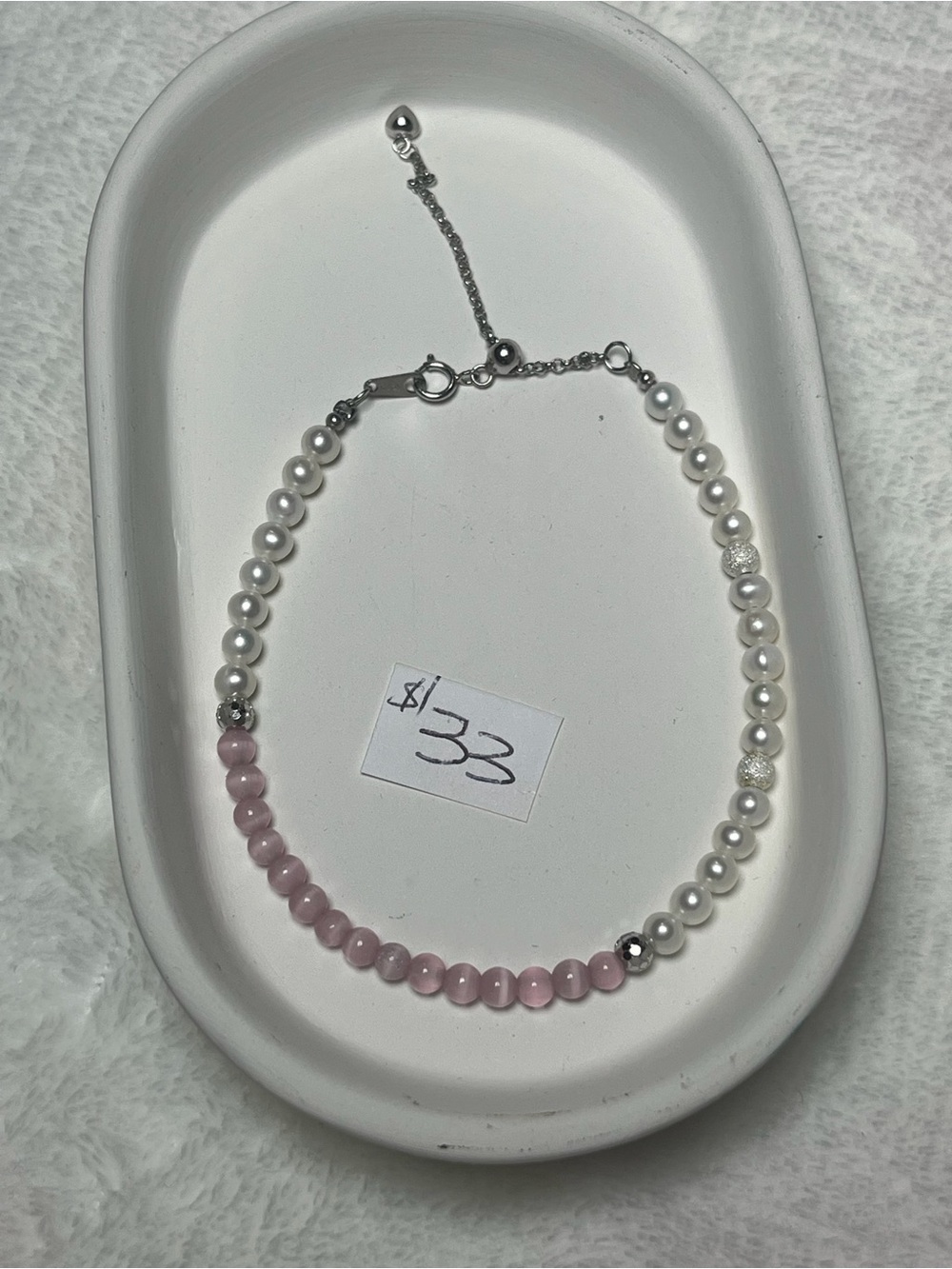 Delicate Pink and White Beaded bracelet- Women Jewelry